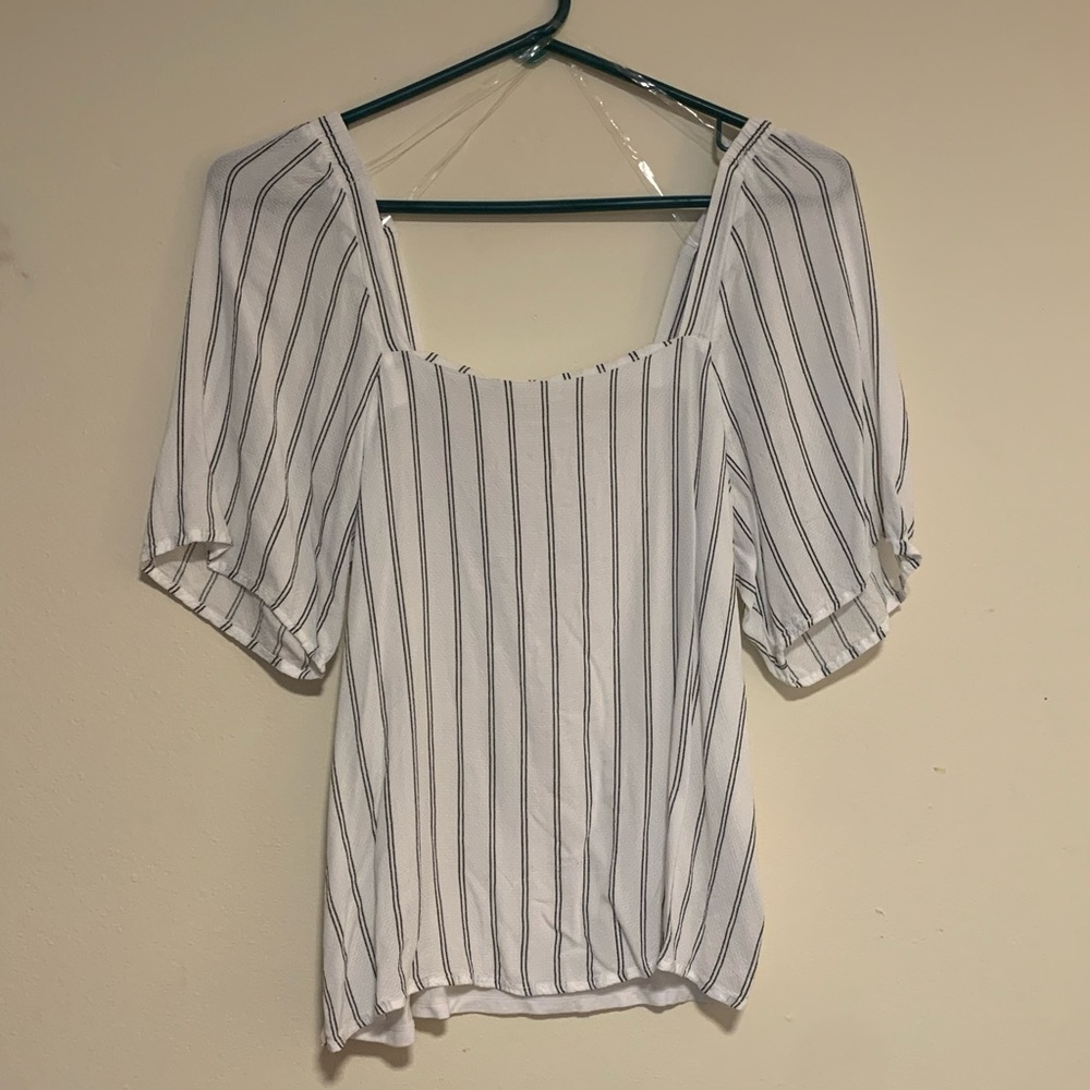 A New Day - White Pinstripe Off the Shoulder Blouse